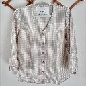 Notperfectlinen Isla Top in Natural Gingham Buttons size M/L